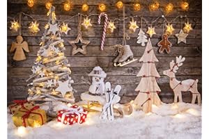 LYWYGG 8x6FT Fondos Navidad Christmas Theme Telones de Fondo Madera Navidad Ciervo Estrellas Brillantes Árbol de Navidad Vacaciones para Niños Fotografía Fondo Fondo Fotografia Madera CP-100-0806