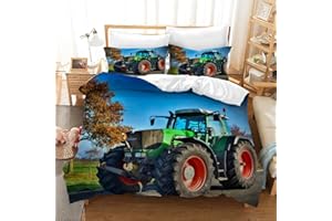 Leleyouzer Traktor Print - Set di biancheria da letto con motivo a trattore 3D, per bambini e ragazzi, in microfibra, morbido e confortevole, set da 3 pezzi con chiusura lampo (trattore 4, 200 x 200
