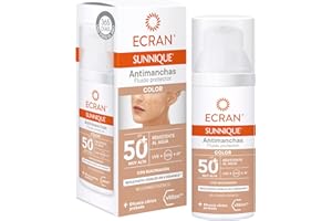 Ecran Sunnique - Fluido Protector Solar SPF 50, con Color, Antimanchas, Protege de Quemaduras, Corrige Imperfecciones, Unific