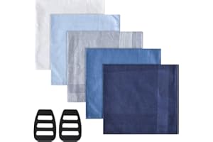 ZIMOER 5 Piezas Pañuelos de Algodón para Hombre, 40 × 40 cm Pañuelo de Bolsillo para Hombre, PañuelosHombre Bolsillo Estilo Caballero, Handkerchiefs Set con 2 Sujeta Pañuelos, Pañuelo para Bodas y Cenas