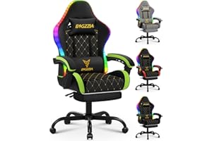 bigzzia Chaise Gaming avec LED RGB, Ergonomique Chaise de Gaming avec Soutien Lombaire Repose-Pieds, Fauteuil Gaming réglable et pivotant capacité de Charge 150 kg (Vert Noir)