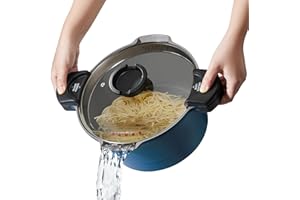 ROSSETTO Cuiseur à pâtes 28 cm 8L casserole induction, Revêtement Anti-Adhérent céramique, Faitout Marmite Fonte Aluminium tout feux, Couvercle en Verre, Bleu