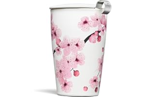 Tea Forte Kati Cup Taza de infusión de té de cerámica con cesta de infusor y tapa para remojar, Hanami