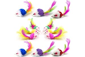 VOVIGGOL 12 Pièces Souris Jouet Chat Interieur avec Hochet Sons, 5 Variétés de Couleurs Chaton Jouet Souris Plumes Pet Jouet Jeux Chats pour Chat Chaton Animaux Domestiques Toys