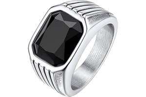 Bestyle Anello Acciaio Inossidabile Uomo, Anello Uomo Argento/Nero con Pietra Rubino/Zaffiro/Smeraldo/Onice Nero, Anello Personalizzato Ragazzo Maschio con Misura IT 14.5-32.5, Idee Regalo