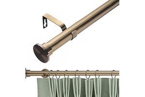 Lister Cartwright 28mm Antique Brass Adjustable Telescopic Extendable Metal Curtain Pole Set with Disc Stopper Finial Voile Easy fit to Outdoor, Bedroom, Living Room (210-320 cm)