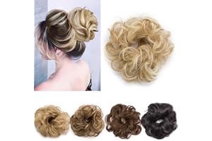 Silk-co Scrunchy Scrunchie Curly Hairpieces Messy Hair Bun Chignons Wavy Donut Updo Synthetic Hair Extensions 25g Dark Blond & Bleach Blond