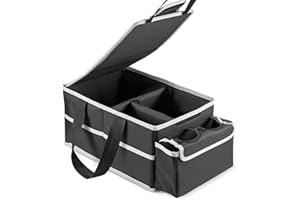 Youyijia Back Seat Organizer Foldable Car Organizer Front and Rear Seat Organizer with Dividers Cup Holders and Lids Suitable for Front Seat/Back Seat/Trunk Car Accessories Interior