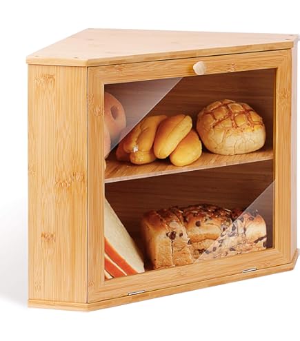 Portapane In Bamb&ugrave; A 2 Livelli Con Porta Acrilico - Grande Capacit&agrave;, Conservazione Pane E Alimenti
