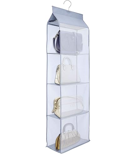 Organisateur Suspendu Pour Sacs à Main SAVORLIVING - 4 Poches En Maille Respirante, Crochet Acier, Pliable (Beige)