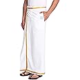 Gowri Tex Men's 100% Pure Cotton White With Gold Jari Lungi in Size 2 Mtrs Single Lungi- Pack Of 1