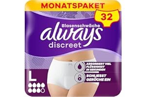 ‎ALWAYS DISCREET Always Discreet Inkontinenz-Höschen Plus Für Frauen, L, 32 Höschen, Verhindert Auslaufen Und Gerüche, Angenehm Und Kaum Spürbar