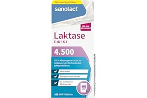 ‎SANOTACT sanotact Laktase Direkt 4.500 Mini-Tabletten – 100 Stück | Für Laktoseintoleranz | Sofortige Wirkung | Ohne Wasser einnehmbar | Praktischer Klickspender