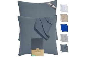 ‎TERRA BEDS Terra Beds Kissenbezug 80x80 (Set mit 2) - 100% Baumwolle Jersey 160 g/m2, Oeko-Tex Zertifiziert - Kopfkissenbezug für Kissen 80x80 mit Reißverschluss, weich und atmungsaktiv - (Anthrazit Grau)