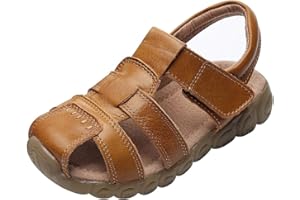 rismart Boy's Leather Sandals Closed Toe Hiking Sports Outdoor Hollow Shoes
