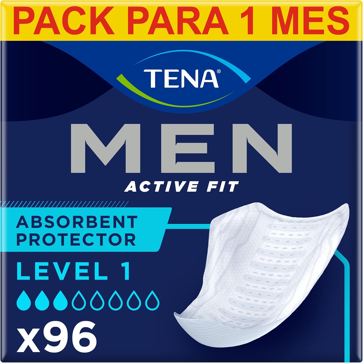 TENA Men Level 1 x96 - Compresa Protectora y Absorbente para Hombre - Para Incontinencia y Goteo Moderado - Zona de Absorción Mejorada - Máxima Discreción - Paquete Mensual (8x12)