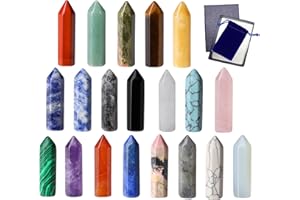 ‎GUJOXILA GUJOXILA 20PCS Heilsteine Kristalle Sets Obsidian Tigerauge Opal Klarer Quarz Lapislazuli Sechseckige Edelsteine Reiki Anhänger Heilkristalle Turm Chakra Steine Meditation Spirituelle