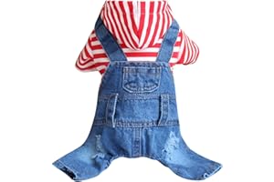 SUNDAYLIKELIFE Haustier-Kleidung Hunde-Jeansjacke Stripe Weste Katze Jeansjacke kühles Blau, Denim-Mantel für kleine, mittelgroße Hunde, Revers, Westen, klassischer Overall, Welpen, Blaue Vintage-Kleidung (M, Rot)