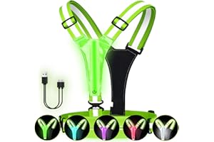 Fitense LED Gilet Catarifrangente Running - 5 Colori Luce Running Ricaricabile Gilet Running Alta visibilità per Camminare, Correre, Andare in Bicicletta, Regolabile per Uomini e Donne