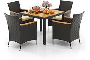 GIANTEX Set di mobili da giardino in rattan, 4 sedie con tavolo, in rattan, per esterni, terrazze, mobili da balcone, set per 4 persone, set da giardino