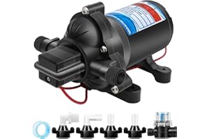VELPAX Pompe à Eau à Membrane 12 V 4 GPM/ 15,0L /min 3 Chambres 45 PSI Pompe à pression auto-amorçante à la demande Pompe a eau Camping Car avec Démarrage et Arrêt Automatiques