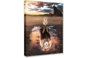 WALARKY Art mural motivant sur toile avec motif d'animal Big Little Lions Mindset Is Everything - Tableau mural pour la maison, le salon, la chambre à coucher, la décoration, facile à accrocher