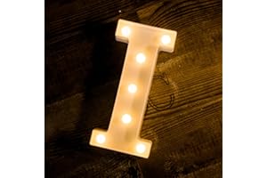 Foaky LED Letter Lights Sign 26 Alphabet Light Up Letters Sign for Night Light Wedding Birthday Party Battery Powered Christmas Lamp Home Bar Decoration (I)