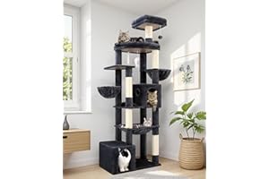 Globlazer Kratzbaum XXL 193 cm Hoch mit 2 Große Katzenhaus, Hängematte 50 * 40CM, Groß Plattform Gepolsterte, Plüsch Spielzeug Sisal Säulen, Katzenbaum Stabil für 3-5 Große Katzen (S76B, Dunkelgrau)