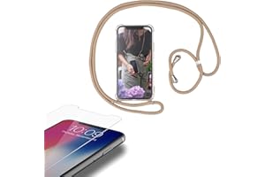 Eximmobile - Handykette kompatibel mit Samsung Galaxy A53 5G in Beige + Panzerfolie Schutzhülle Handy Hülle Band Seil Schnur Case Umhängen Handytasche Umhängehülle Kette Kordel Silikoncase