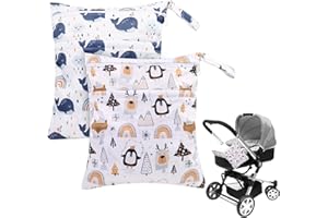 METALNUTS Waterproof-Washable-Reusable Wet Bag - 2 Packs Wet Swimsuit Bag Wet Bags for Swimming, Nappy Bags with Double Zipper Pockets for Baby Items, Wet Clothes Swimming Gym Beach Pool Bag(Blue+Orange)