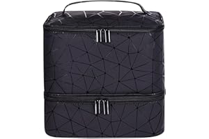 Black Large Makeup Bag, BYLife Nail Polish Organiser-Holds 30 Bottles Double-Layer Travel Storage Bags Waterproof PU Cosmetic Bag with Adjustable Dividers for Manicure Tools Storage