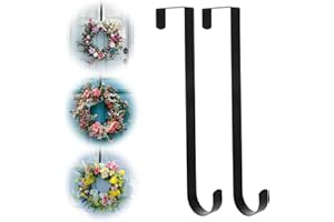 Molain 2 ganchos para corona de puerta, de acero inoxidable, para colgar en el exterior, para colgar en Halloween, Navidad, boda, hogar, oficina, decoración (negro)