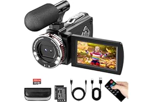 ZIMOCE Videokamera Camcorder 4K 48MP 21X Digital Zoom 3" 270° Bildschirm Vlogging Kamera für YouTube, Video Camera mit Externes Mikrofon, Fernbedienung, HDMI-Kabel, 2 Batterien, 32 GB Karte