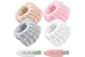 CIOMILIARO 4 Piezas Bandas de muñeca faciales,Bandas de muñeca transpirables,Muñequeras de Spa,Lavado de Muñeca Muñequera de Toalla,2 clips de patito,Correa de Lavado de muñeca para SPA,Ducha,Deportes(4 colores)