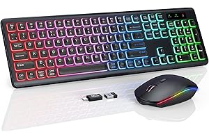 SABLUTE Wireless Keyboard and Mouse Backlight, USB-C Rechargeable & Light Up Keys, Full-size & Tilt Legs, Sleep Mode, 2.4GHz Silent Cordless Keyboard Mouse Combo for Mac OS/Windows/PC/Laptop- Black/QWERTY