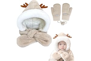 FOSDICK 2 en 1 Bonnet et Écharpe Enfant, Chapeau Hiver Bébé avec Gants et Tour de Cou - Pour Garçon et Fille de 1 à 4 Ans