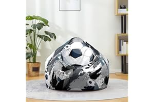 Fansu Puff 3D Fútbol Con Asa, Bean Bag para Adultos y Niños, Sin Relleno, Uso Interior y Exterior (100x120cm, Fondo Gris)