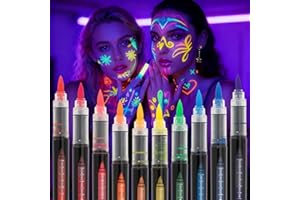 BAFIWU 10 Stück Halloween Schminke UV Stift, Neon Bodypainting Farben, Fluoreszierende Farbe Tattoo Stifte Leuchtet unter Uv Schwarzlicht, die Haut Waschbare, für Neon Party Deko