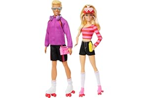 Barbie Fashionistas Barbie i Ken na wrotkach 65 rocznica Zestaw z 2 lalkami i 6 akcesoriami, HXK90