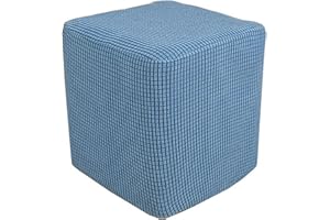 AQIGR Funda Otomana Puff Cuadrada Elástica Funda de Reposapiés de Sofá 50x50/60x60/80x80 Funda para Taburete Extraíble Moderno Protector de Puff con Parte Inferior Elástica(Blue,30x30x30cm)