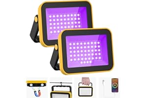 Lumiere Noire UV Portable, T-SUNUS Projecteur Lumière Noire Rechargeable, Projecteur LED UV 400-405nm IP66 Etanche Magnétique pour Soiree Party Halloween
