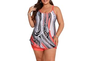 Hanna Nikole Women Tummy Control Tankini Plus Size Two Piece Swimsuit High Waist Swimwear A-Line Swim Tops