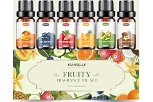 HANOLLY Oli Essenziali per Diffusori Fruttato, Olio Essenziale Naturali Profumate per Aromaterapia Massaggio Candele Fai da Te- Fragola Mirtillo, Arancia Dolce, Cocco Vaniglia, Cetriolo Melone, Ananas