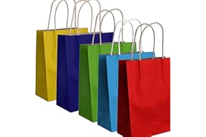 Pakomat Torebki na prezenty z papieru typu kraftowego, zestaw 10 sztuk z uchwytami 24 x 32 cm – przyjazne dla środowiska torby na zakupy i na prezenty, idealne na urodziny, imprezy, upominki i