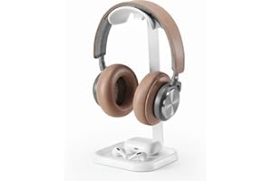 QinCoon Soporte Auriculares, Soporte Curvo para Auriculares con Bandeja de Almacenamiento, Stand Headset para Juegos para AirPods MAX, Beats, Bose, Sennheiser, Sony y más (Blanco)