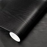 TechnoSmart 60cm&times;100cm Kendinden Yapışkanlı Ahşap G&ouml;r&uuml;n&uuml;ml&uuml; Kaplama Kağıdı Mutfak Dolap Masa Duvar Siyah