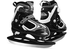 MammyGol Adjustable Ice Skates for Kids, Boys and Girls, Gray Blue Ice Skates Size S, M, L, XL Hockey Lace-Up Skate for Beginner