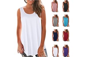 THESOSY Tank Top for Women Sleeveless Summer Tops Sale Clearance Ladies Solid Vest Cami Plain Basic Tops Blouse Crewneck Shirts Casual Loose Fit Blouse Tunic T Shirts Tees Swing Tank Tops Size 8-16