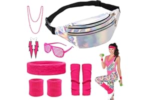 YADODO Deguisement Annee 80 Femme Accessoire Fluo Sac Banane Jambières Accessoire Annee 80 90 Deguisement Disco Femme Homme Déguisement Année 80 Accessoires Fête Néon Soiree Fluo