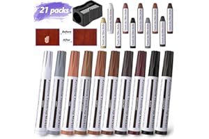 Peakally 21 pcs Stylos de retouche de Meubles Marqueur feutré Multi-usages Kit de réparation de Meubles pour teintures, égratignures, planchers de bois, tables avec Taille-Crayon